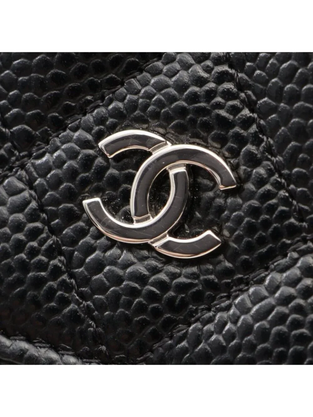 Chanel Shoulder Bag Quilted Black Caviar Leather Chain Wallet